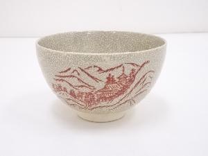 京焼　原平造　貫入釉赤絵茶碗